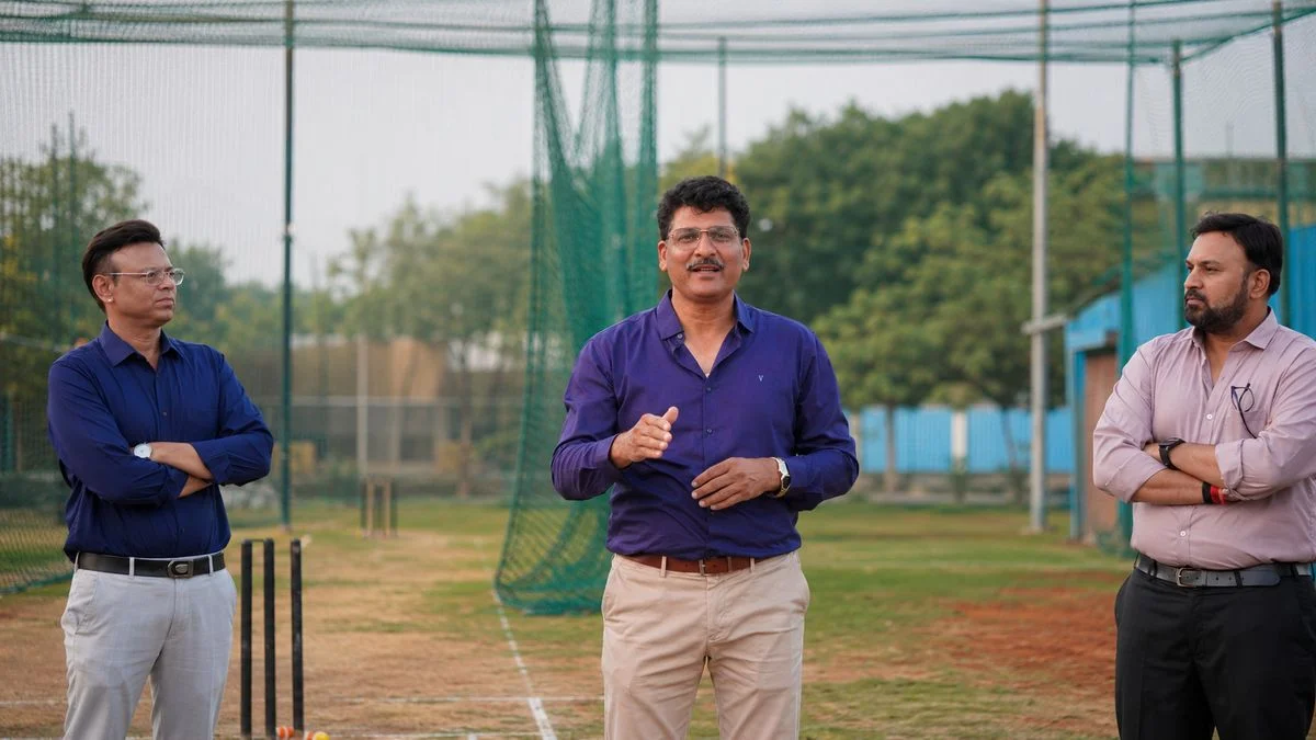 Prasad Kanade coaching at PKPF Cricket Academy ground with fellow coaches, Parvati Paytha, Pune
